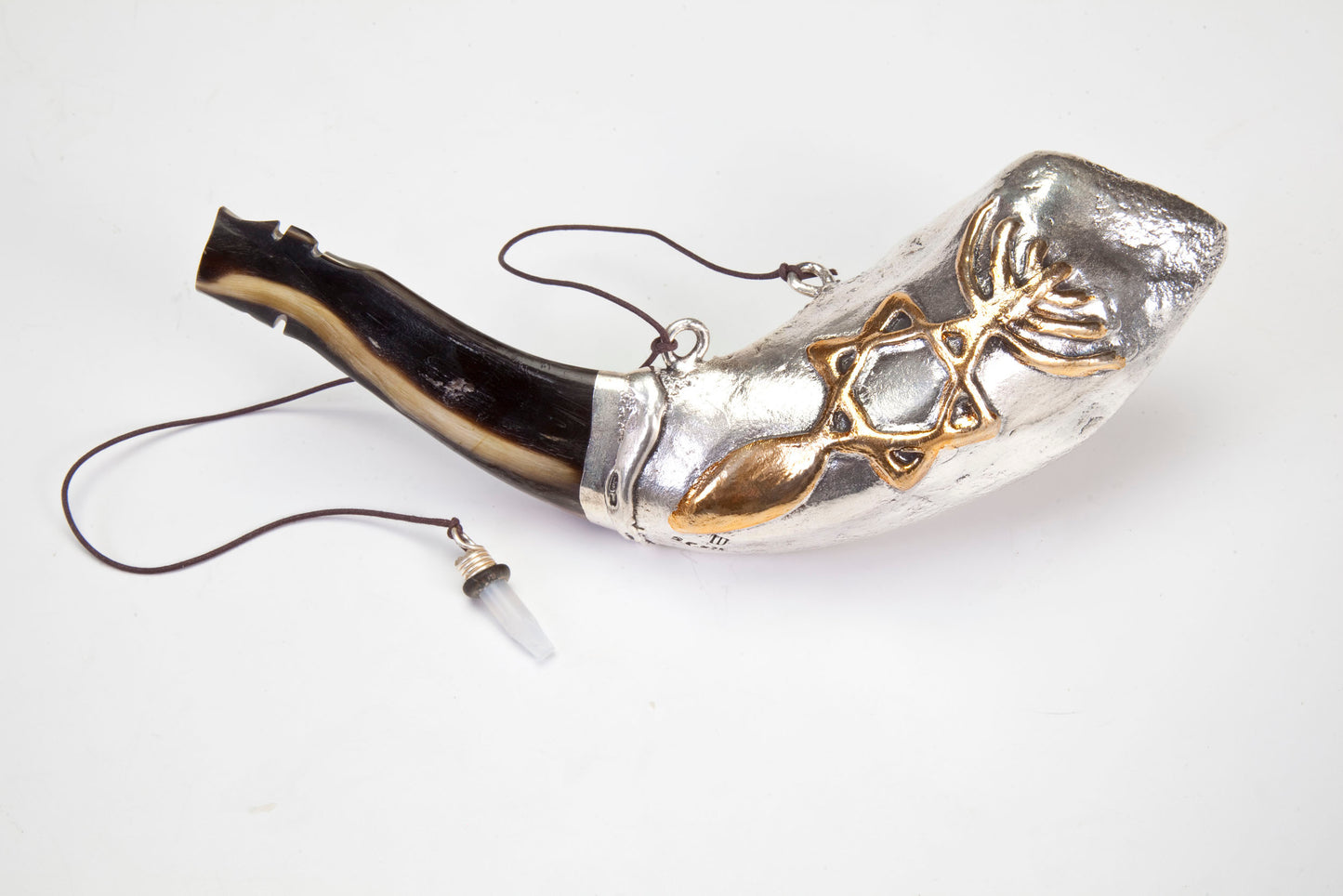 Anointing Oil Ram Shofar 11" - 13" - Silver Plated Grafted In Design