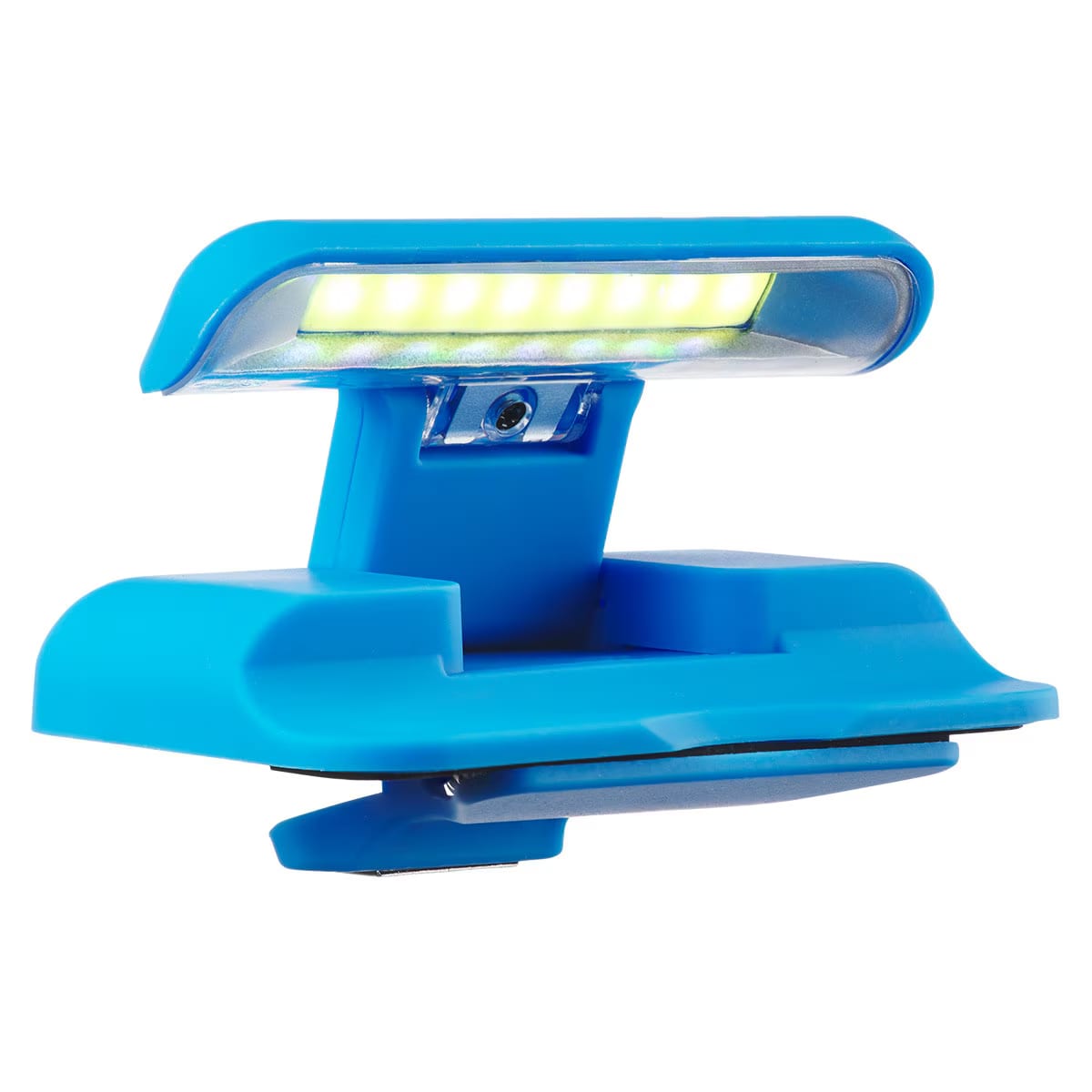 Matthew 16:26 Blue Adjustable Clip-on Book Light unfolded with the LED chips illuminated