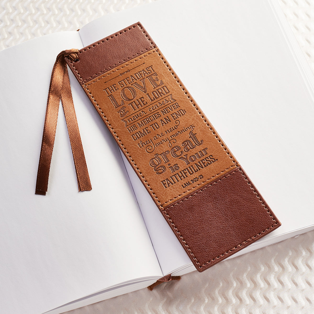 Steadfast Love of The LORD Brown Two-tone Faux Leather Bookmark - Lamentations 3:22-23