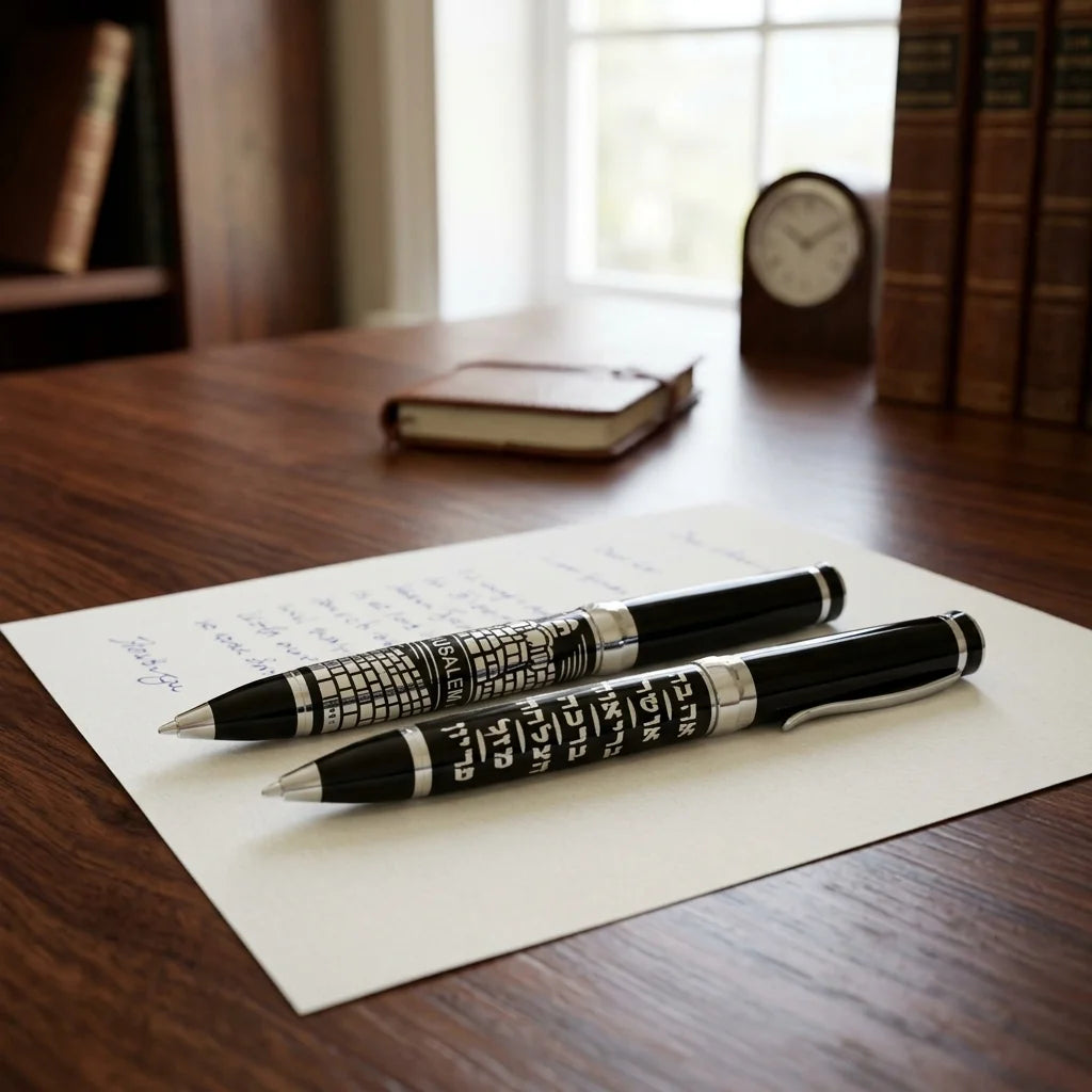 Black Pen with 7 Blessings and Jerusalem Design - Hebrew