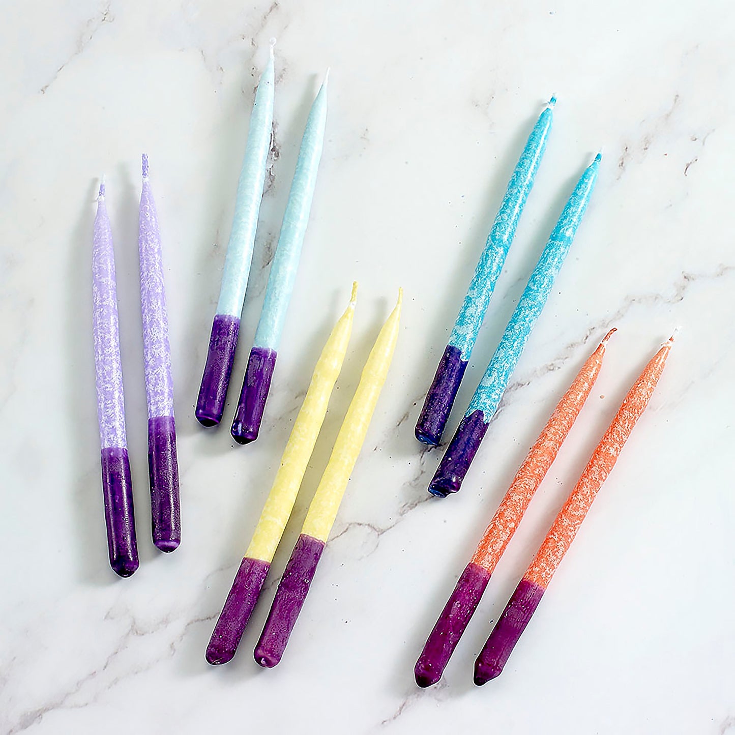 Close up of Paired Multicolor Premium Hanukkah Chanukah Candles