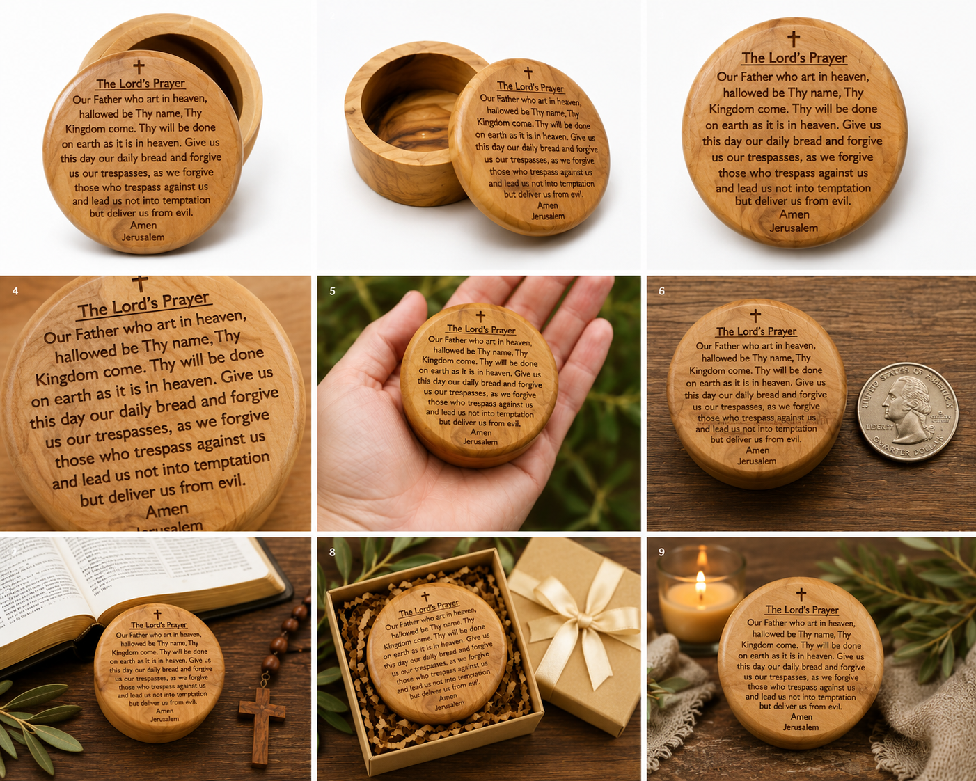 The Lord's Prayer Handcrafted Olive Wood Keepsake Box from Bethlehem, Israel