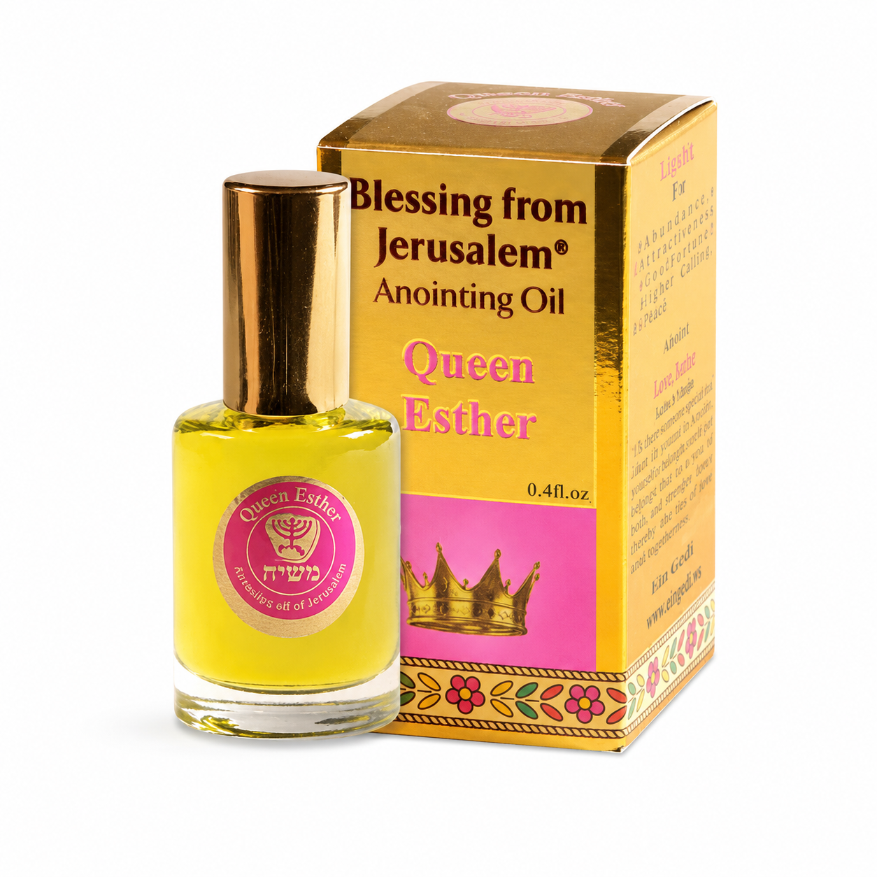 Ein Gedi Gold Collection Queen Esther anointing oil 12ml on white background