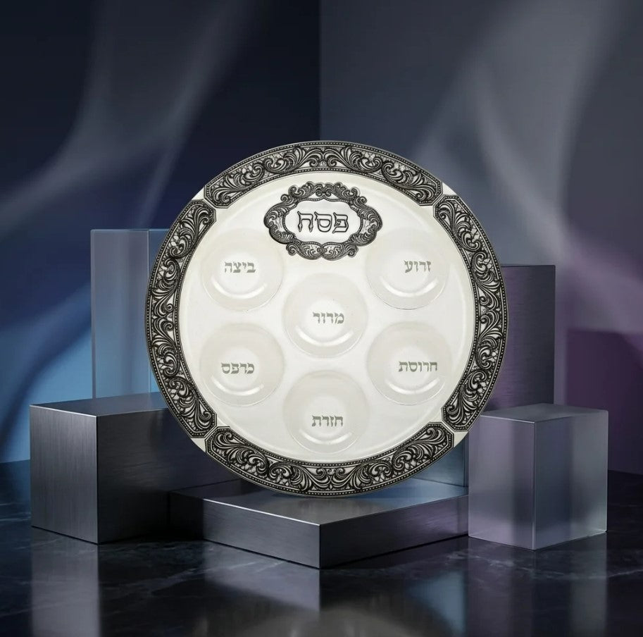 Glass Passover Seder Plate with Silver Design