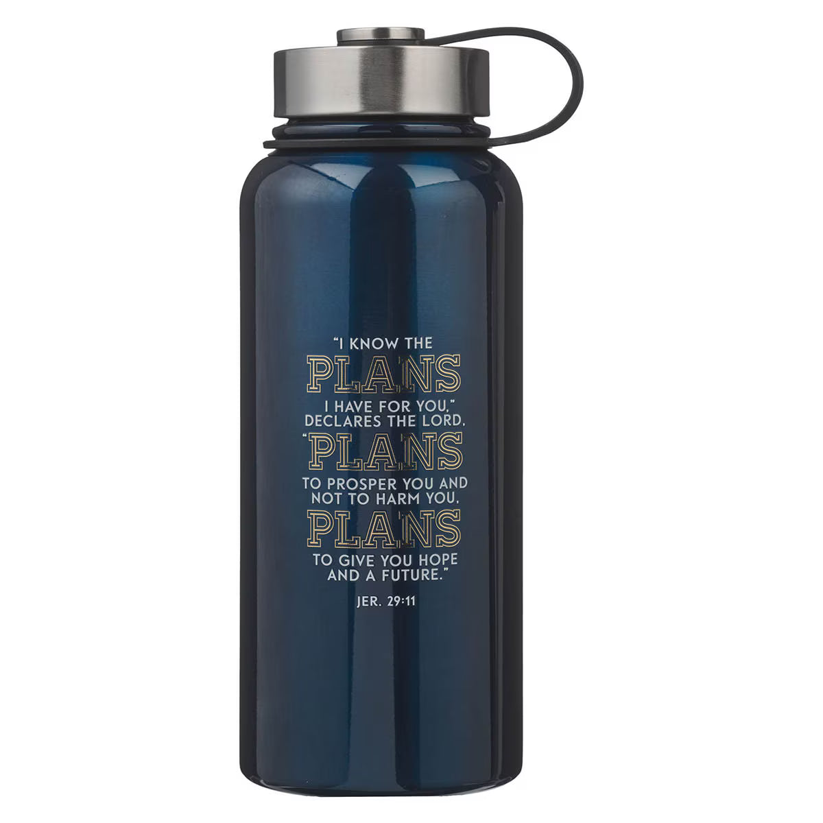 The Plans Navy Blue Stainless Steel Water Bottle - Jeremiah 29:11
