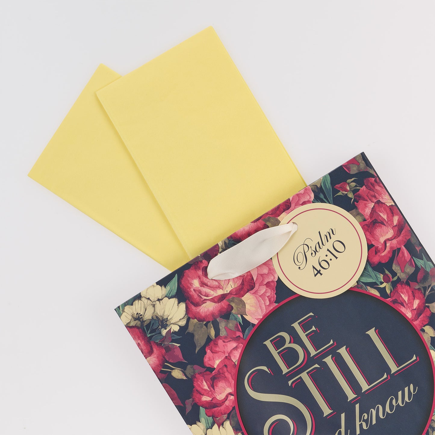 Be Still Vintage Floral Medium Gift Bag – Psalm 46:10