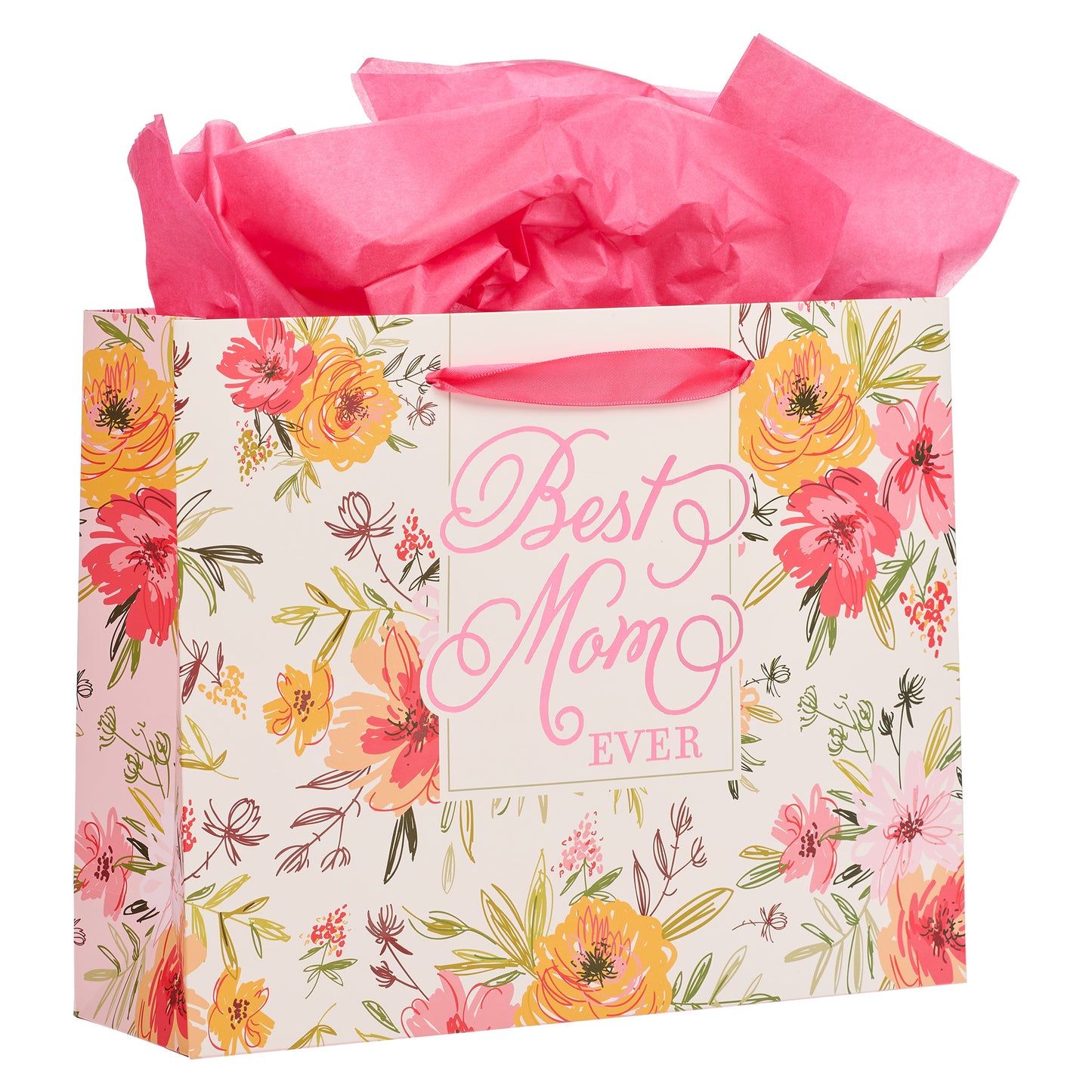 Best Mom Ever Pink Floral Large Gift Bag with Card - Isaiah 62:4