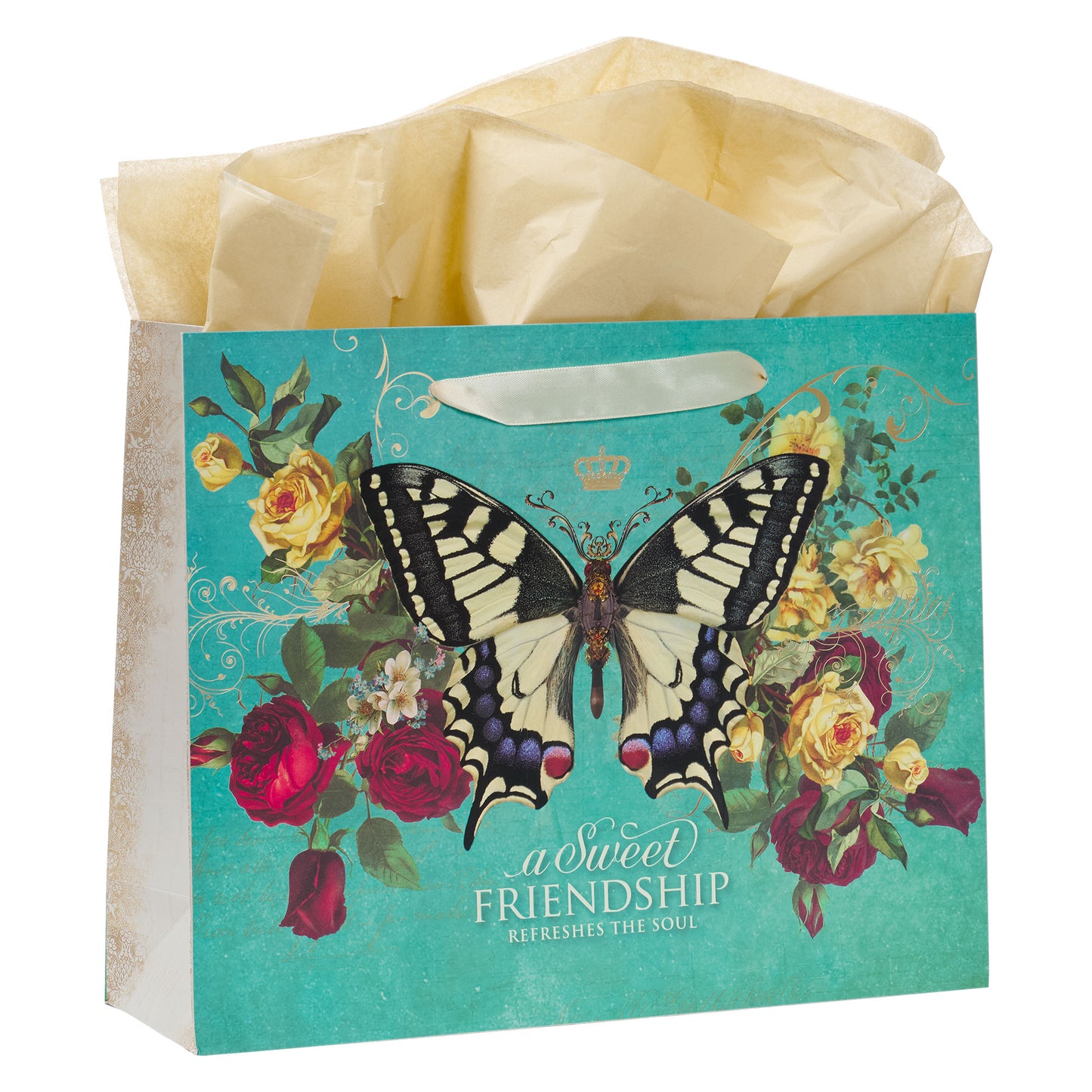 Sweet Friendship Butterfly Green Large Landscape Gift Bag with Card Set - Proverbs 27:9