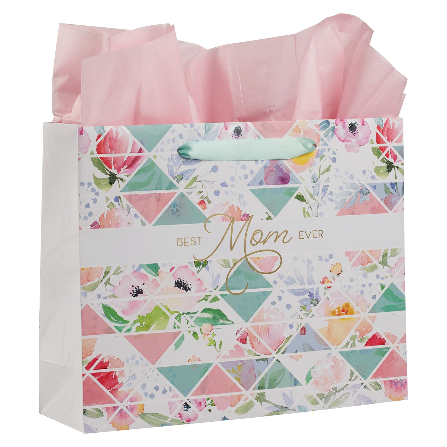 Best Mom Ever Pastel Diamond Large Landscape Gift Bag with Card - Proverbs 31:25
