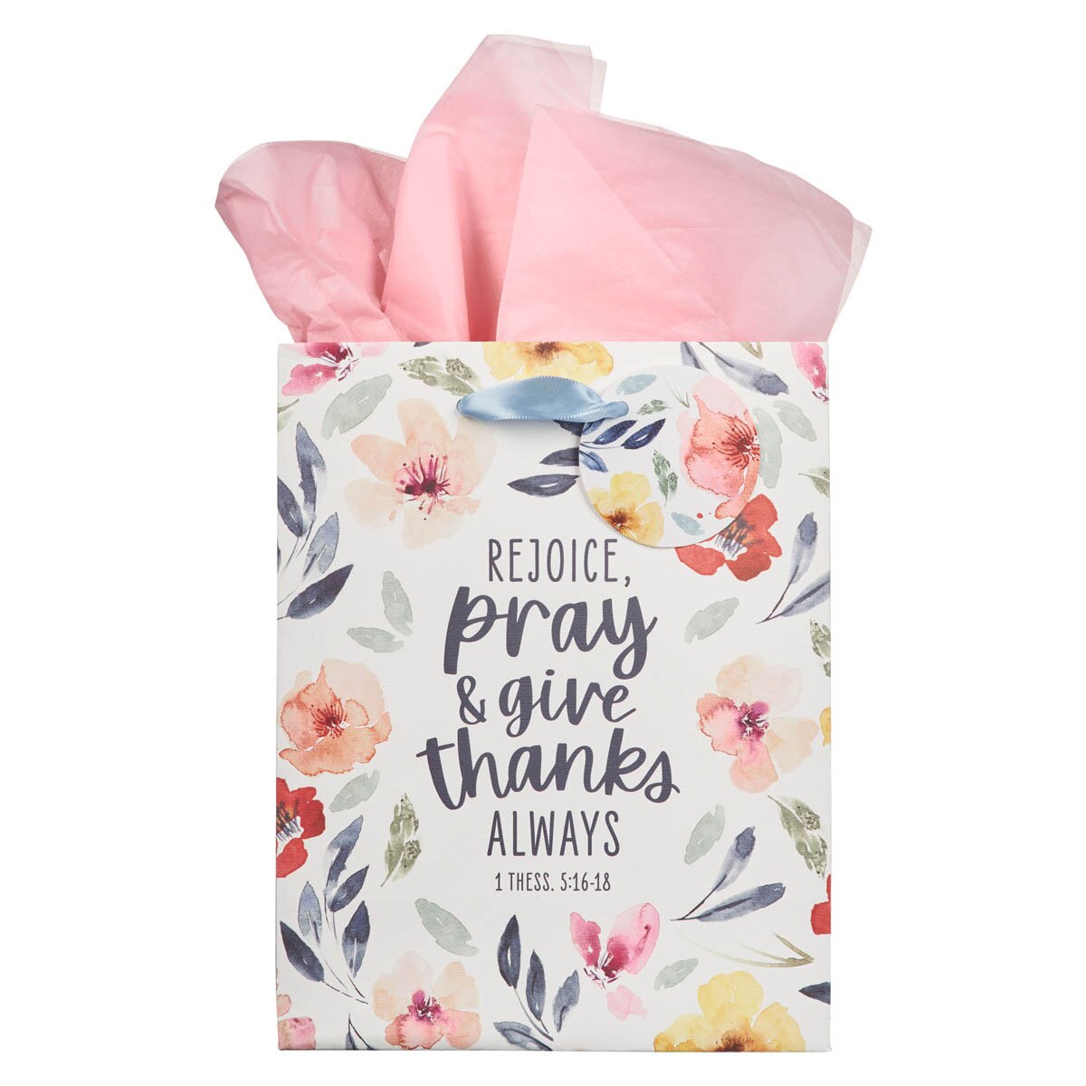 Rejoice Bright Floral Medium Gift Bag featuring 1 Thessalonians 5:16-18
