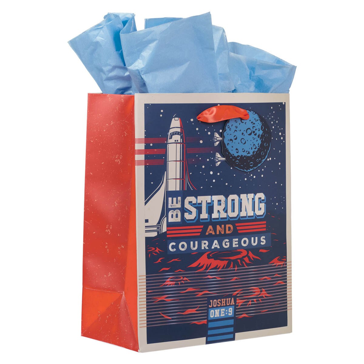 Be Strong and Courageous Blue Space Medium Gift Bag - Joshua 1:9