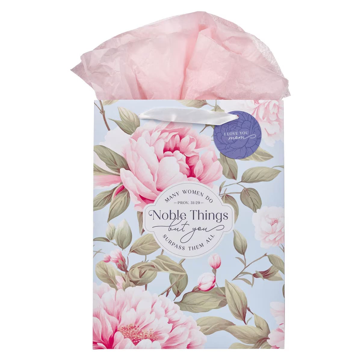 Noble Things Pink Peony Large Gift Bag featuring Proverbs 31:29