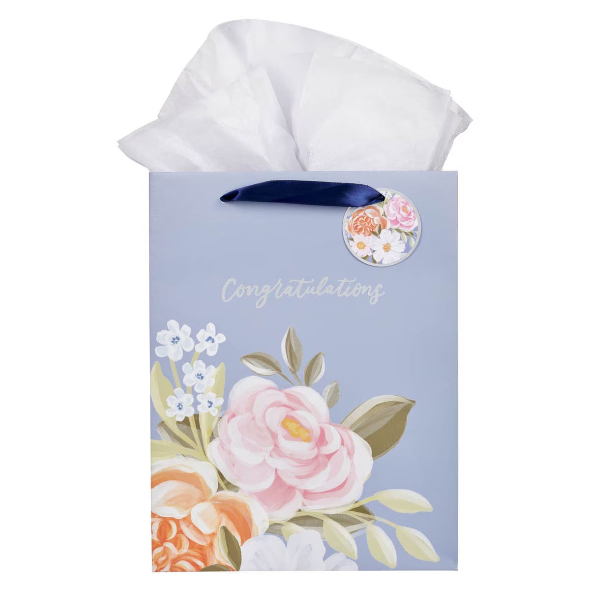 Congratulations Blue Floral Large Gift Bag