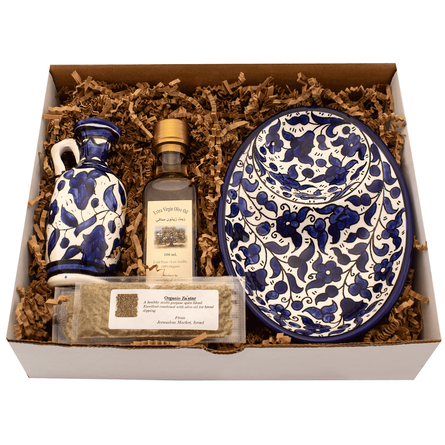 Three Piece Armenian Ceramic Dipping Set - Blue Floral