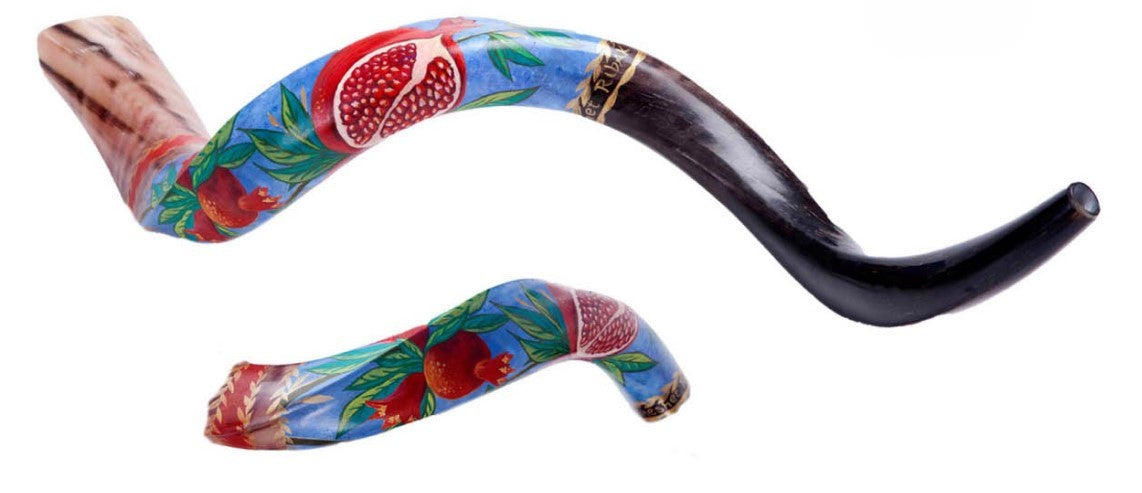 Yemenite Shofar 40" - 44" - Hand Painted Pomegranates