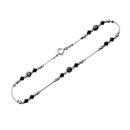 Sterling silver anklet containing black coral stone and sterling silver beads