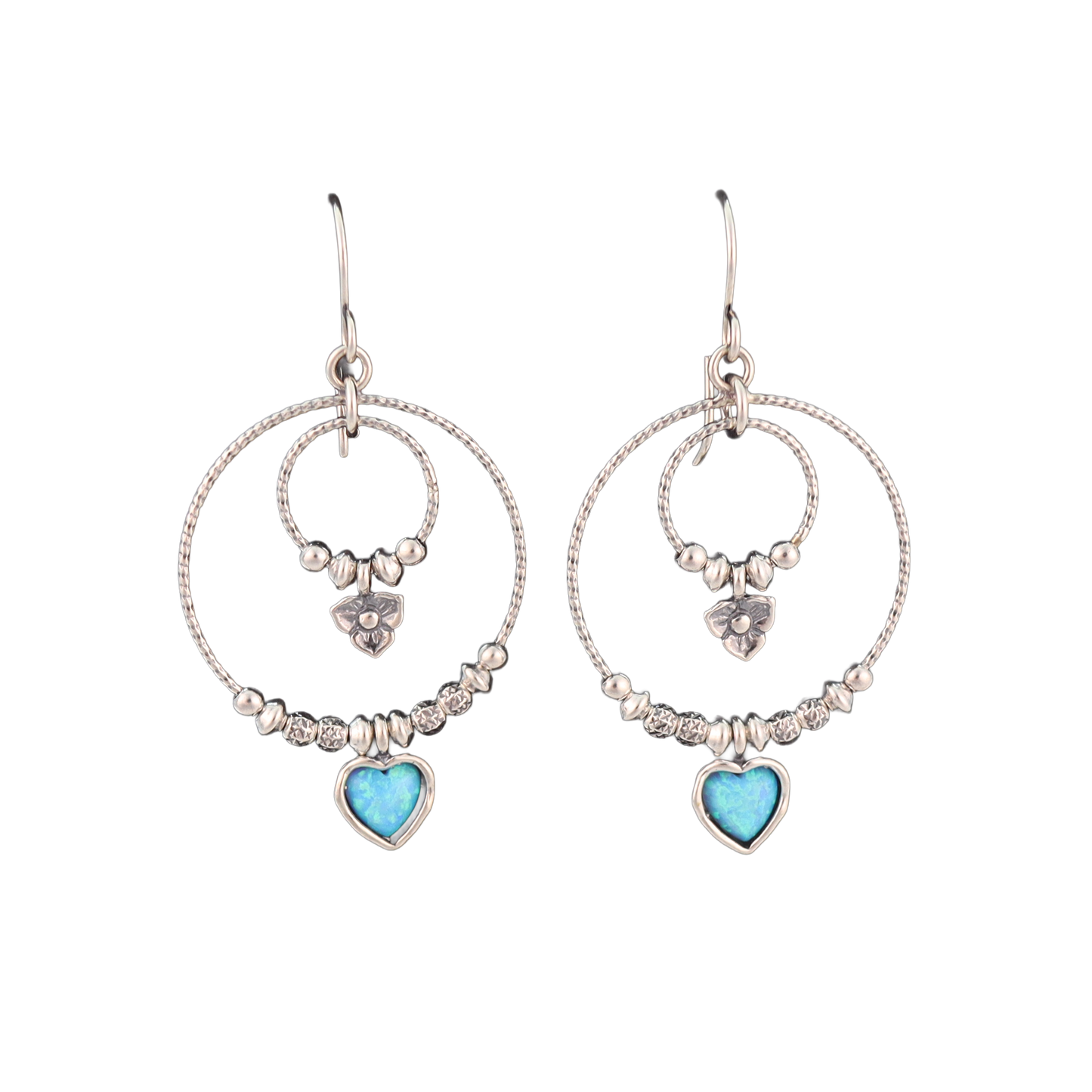Opal Heart Dangle Earrings