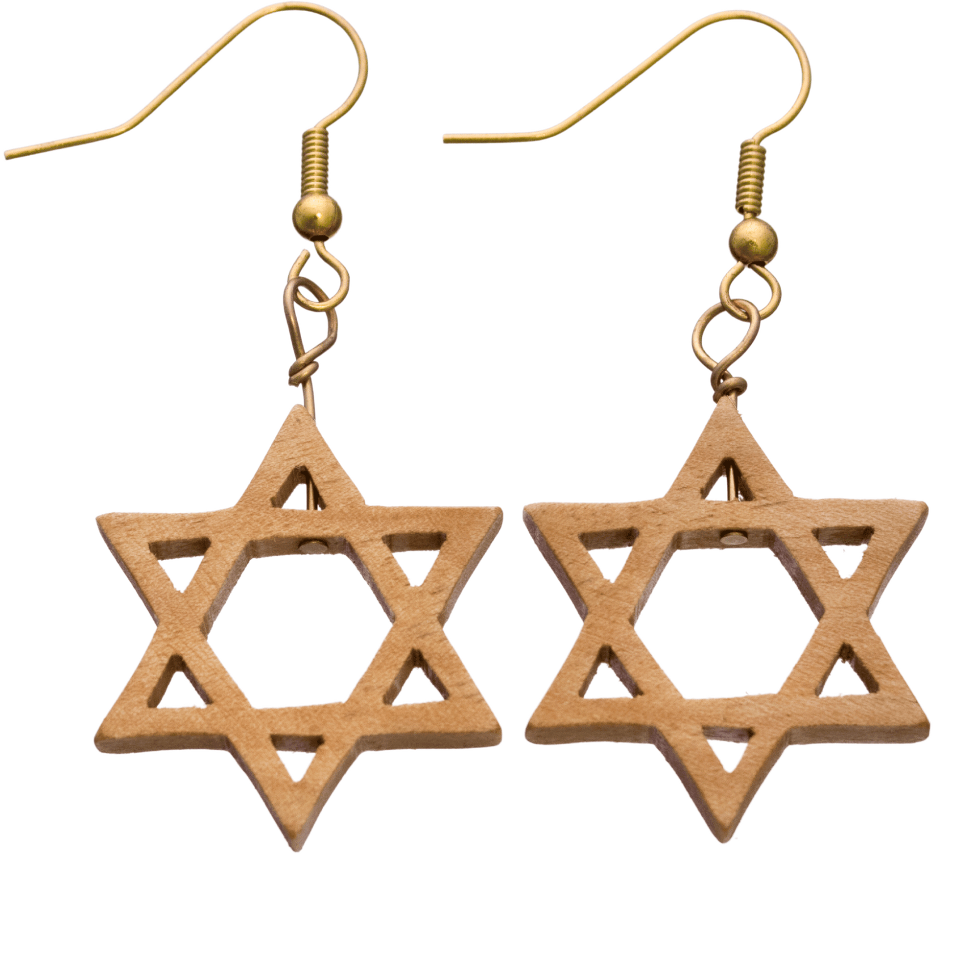 Dangle earrings with a wooden Star of David
