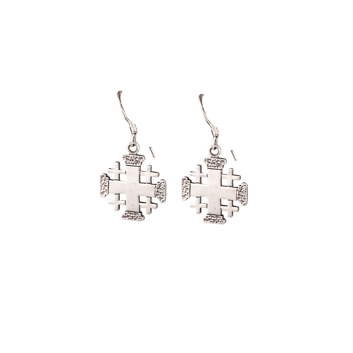 Jerusalem Cross Sterling Silver Earrings With Designed Edges