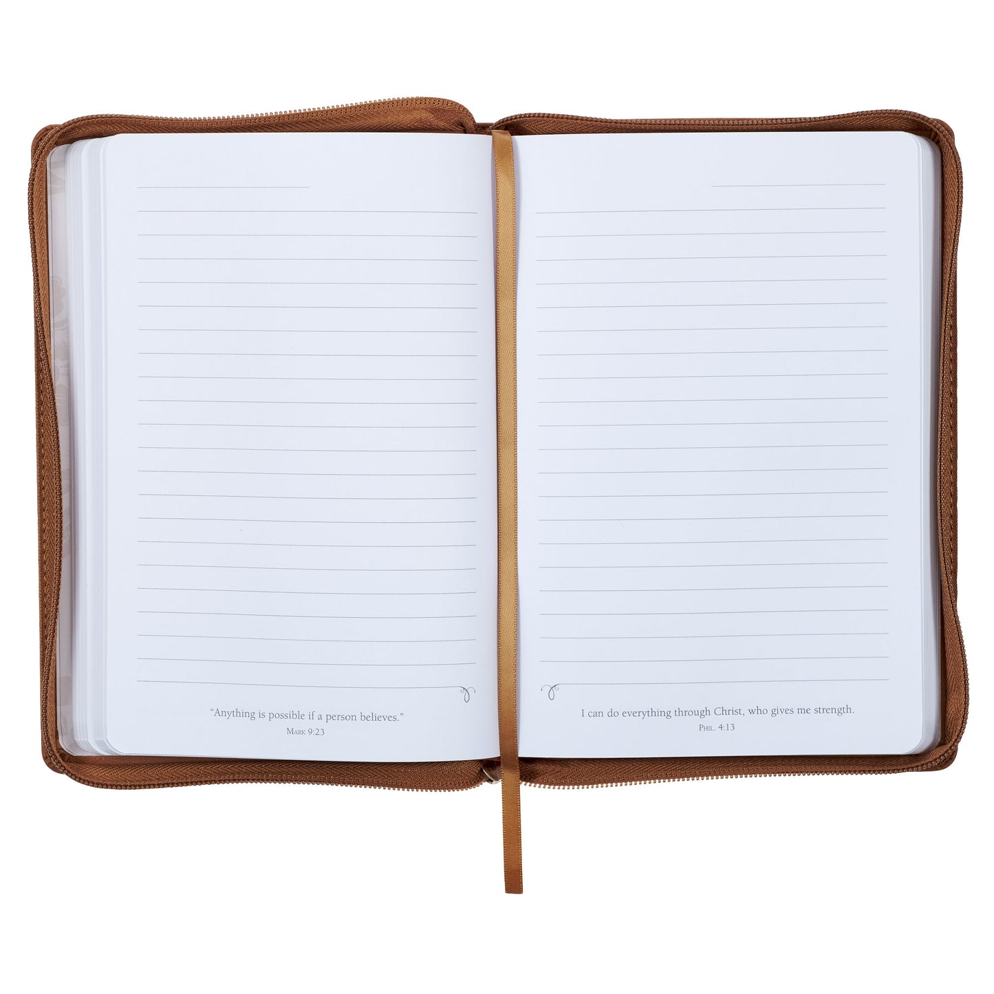I Can Do All Things Through Christ Honey-brown Faux Leather Classic Journal with Zipper Closure - Philippians 4:13