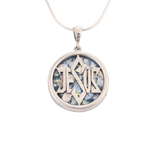 Roman Glass necklace with silver "Jesus" overlayed