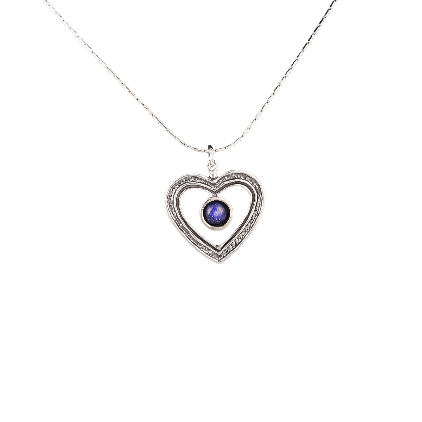 Open Heart Drop Necklace - Lapis