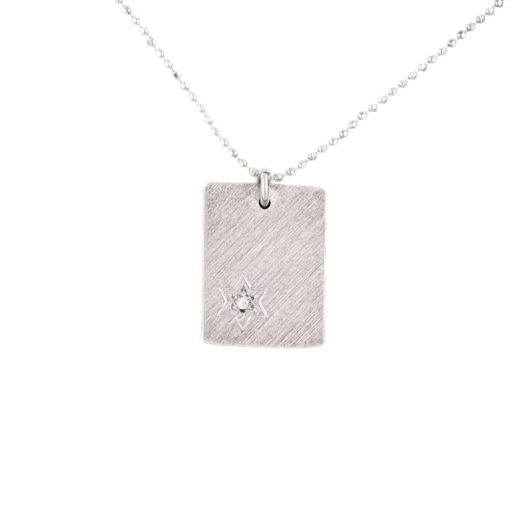Silver pendant with star of David in the bottom lefthand corner