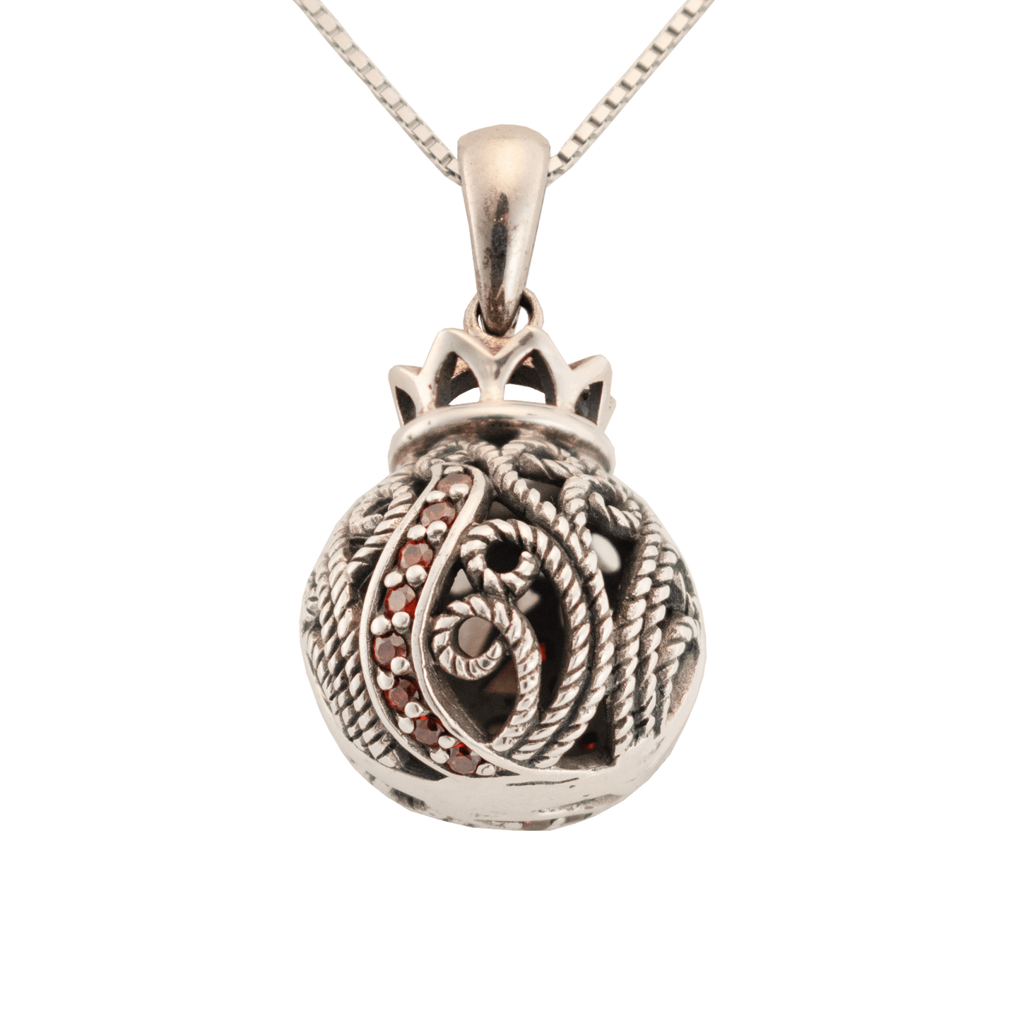 Pomegranate 3D Pomegranate Necklace with Red Crystal Stripes