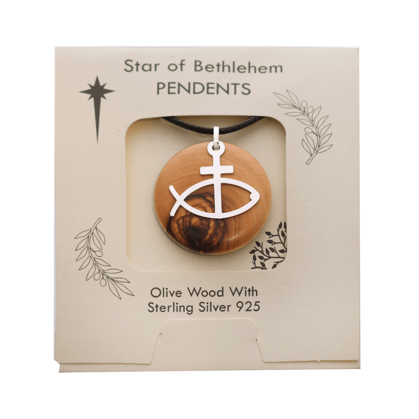 Olive Wood Fish with Cross Necklace