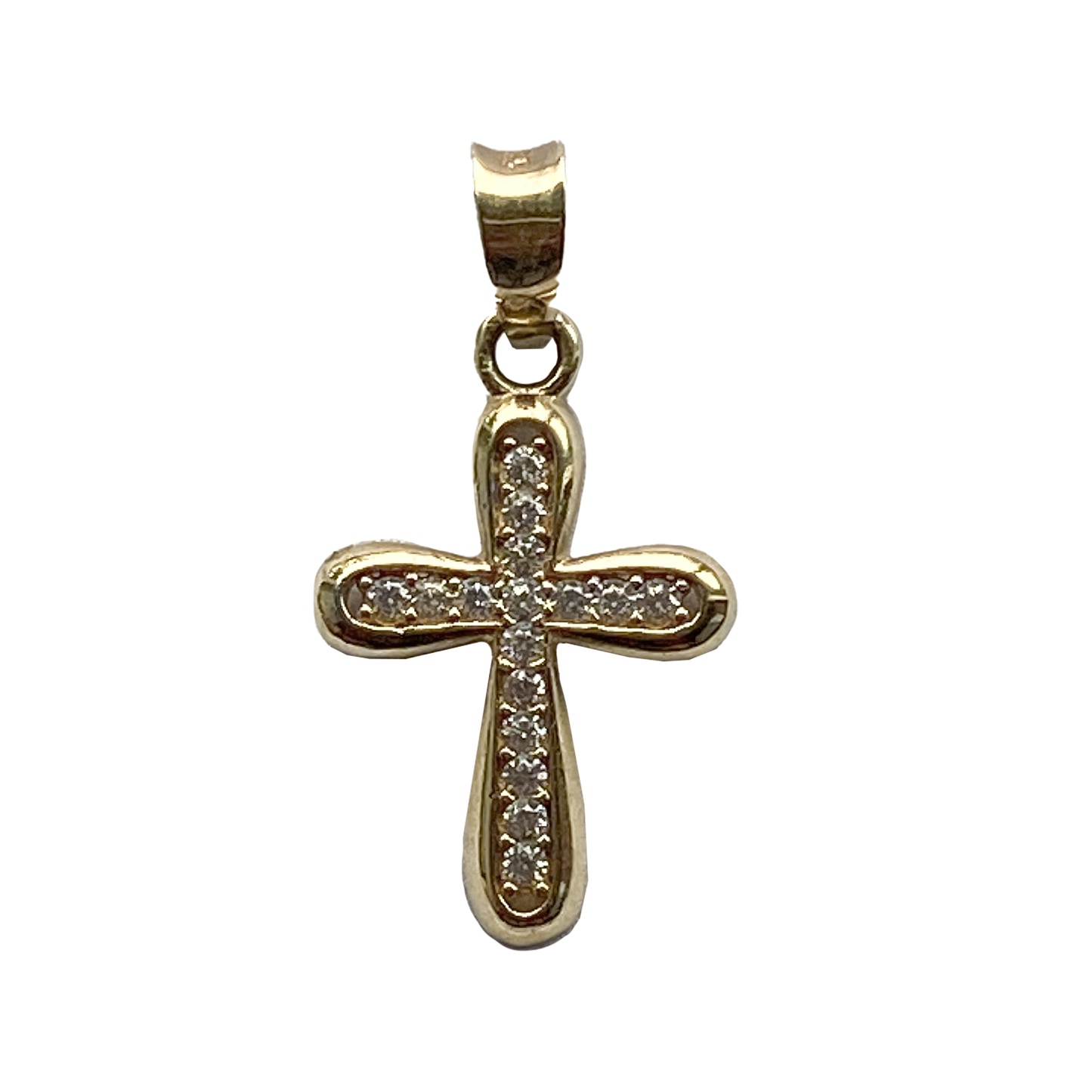 14 Karat Gold Cross Pendant Filled With Cubic Zirconia