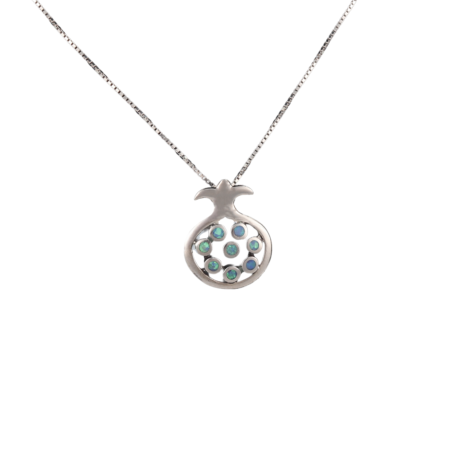 Pomegranate Silver Pendant with opals in the center