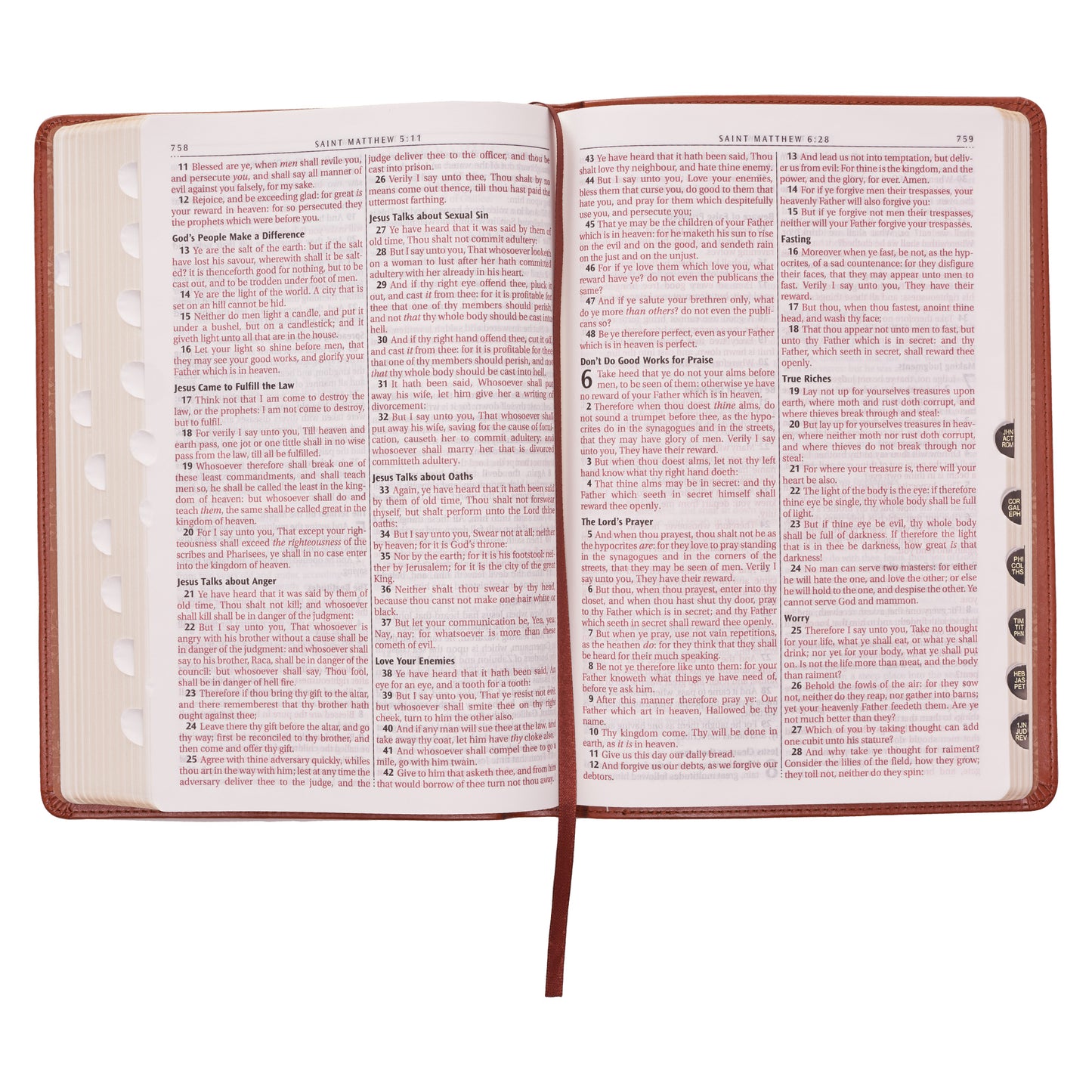 Saddle Tan Faux Leather Large Print Thinline King James Version Bible with Thumb Index