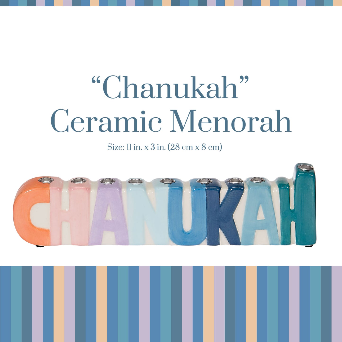 Pastel ceramic hanukkah menorah with dimensions