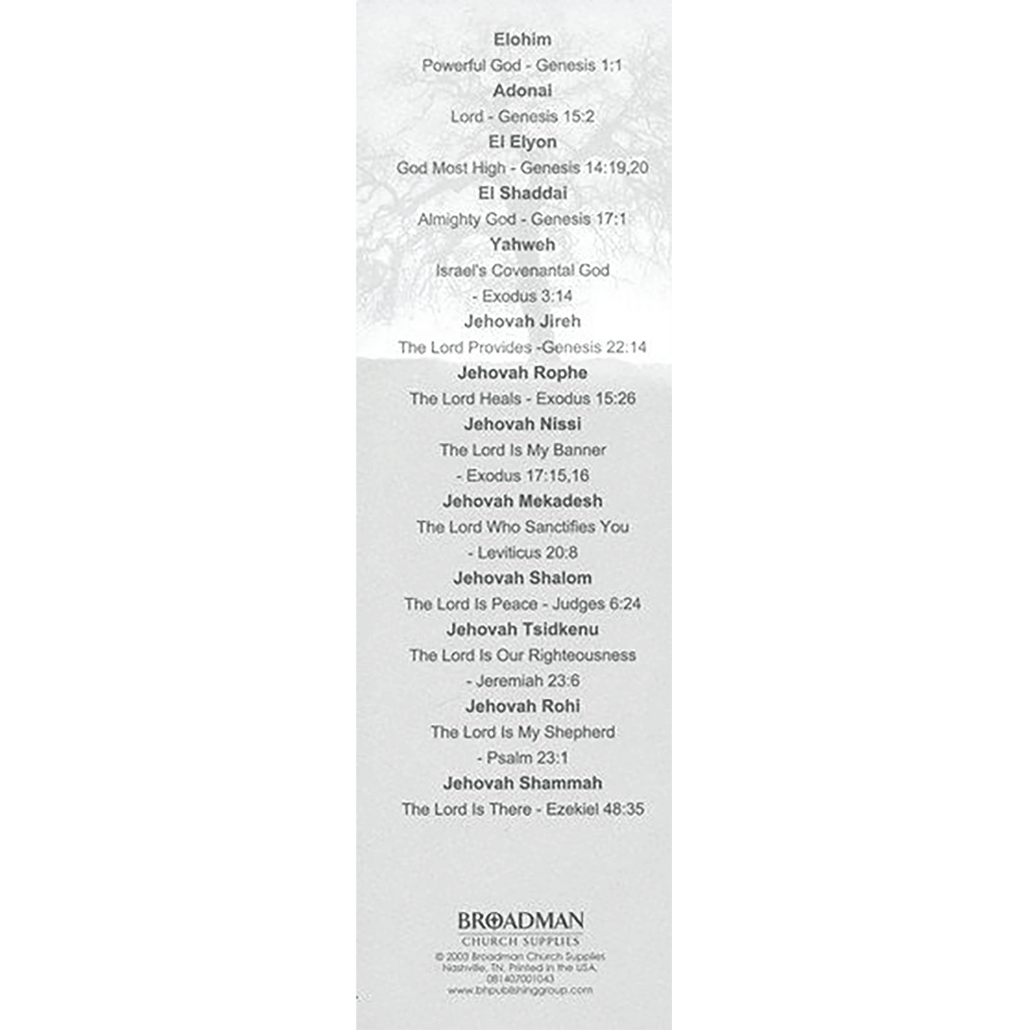 Names of God Bookmark