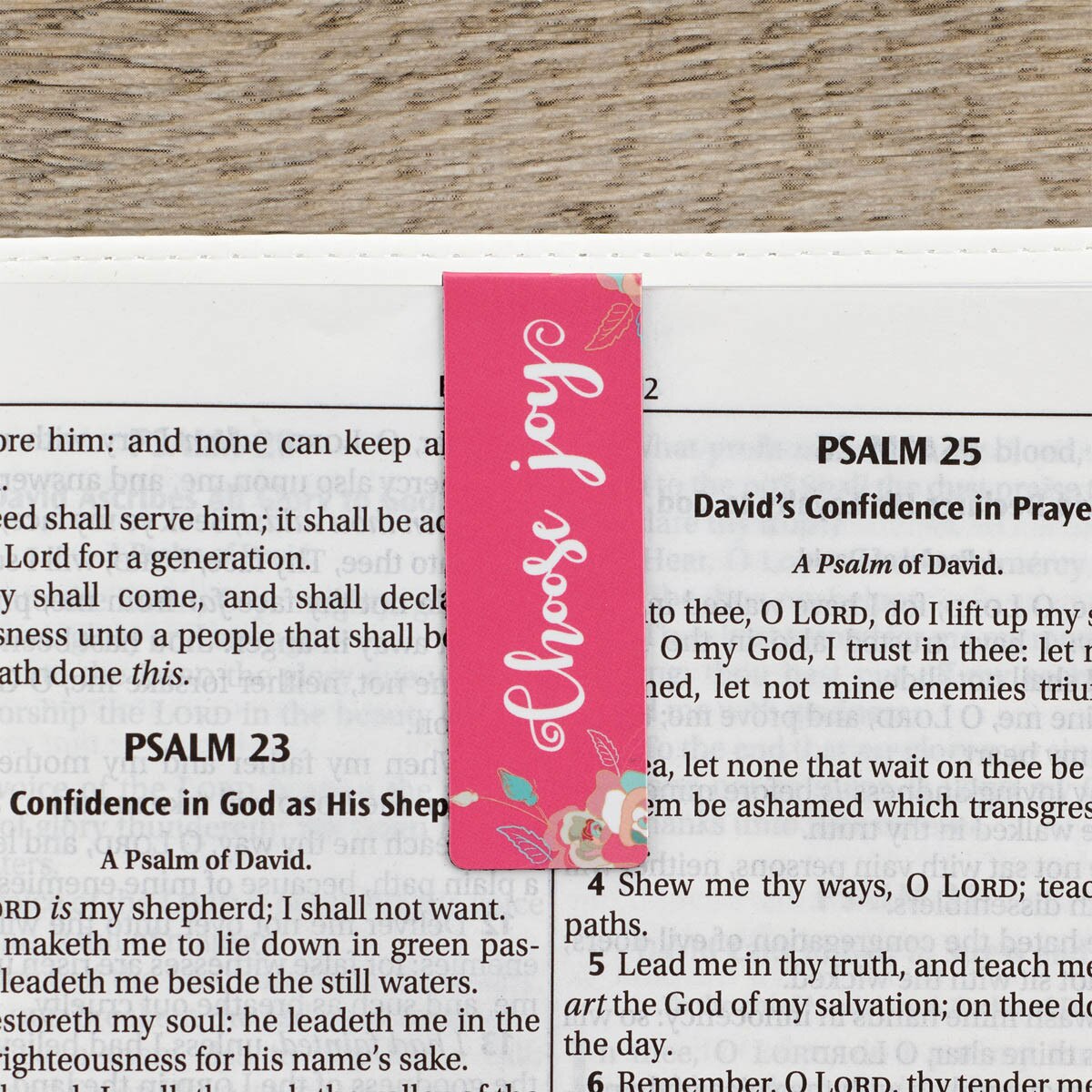 One of the bookmarks from the Well With My Soul Magnetic Bookmark Set used in a Bible