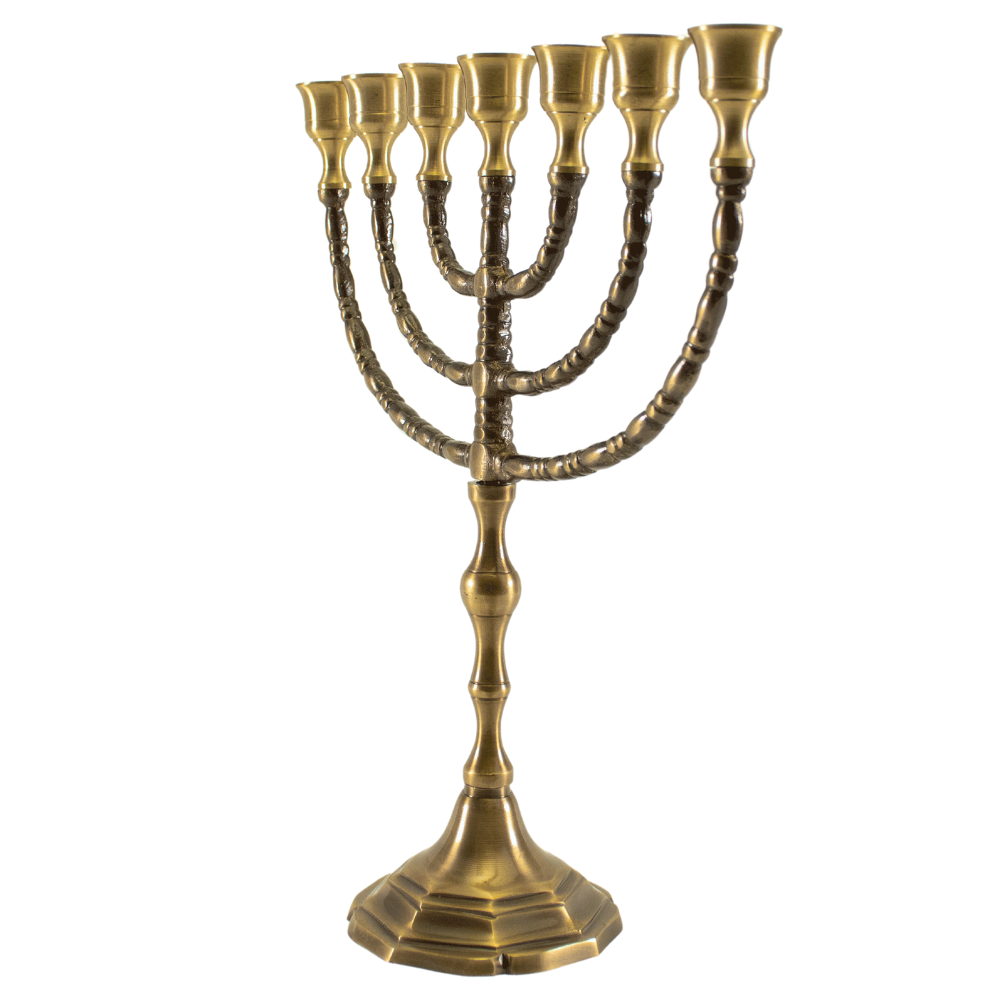 Twelve inch solid antique brass menorah