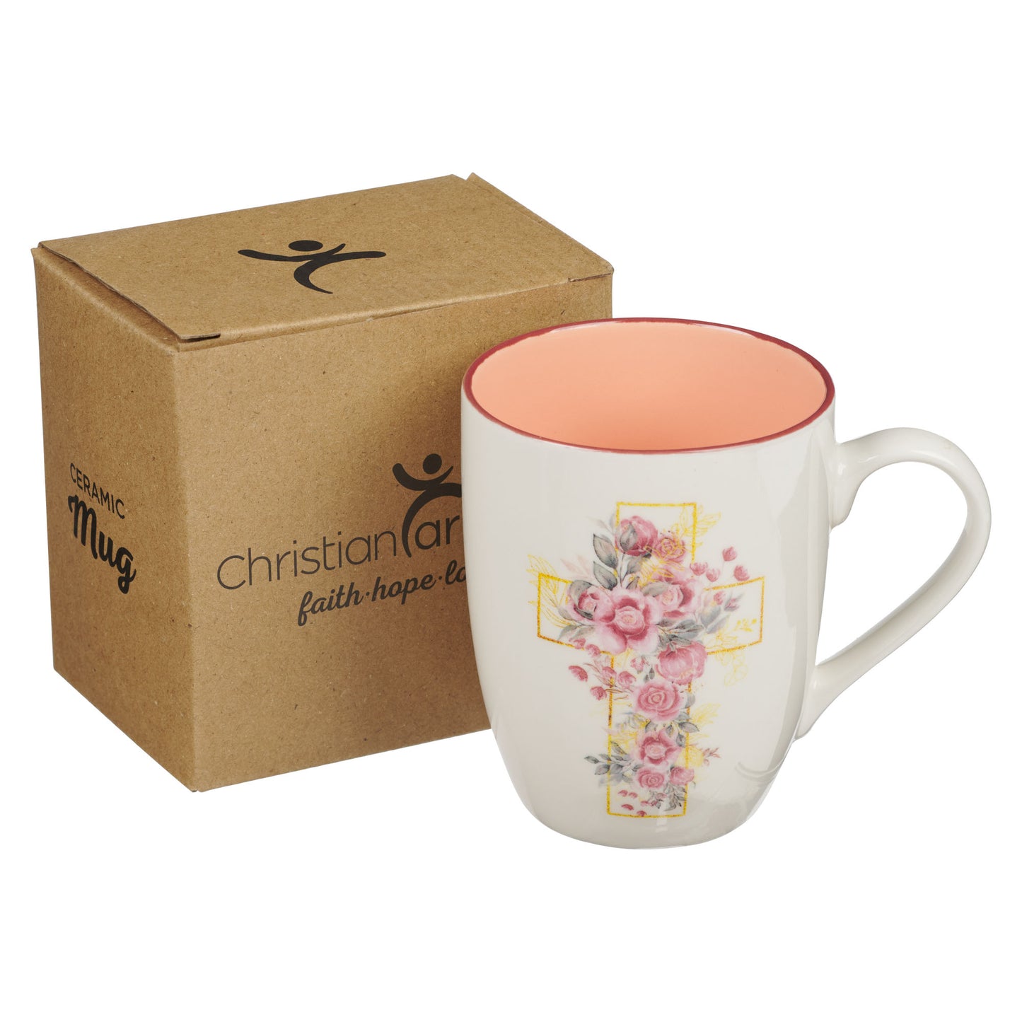 Pink Floral Cross Ceramic Coffee Mug