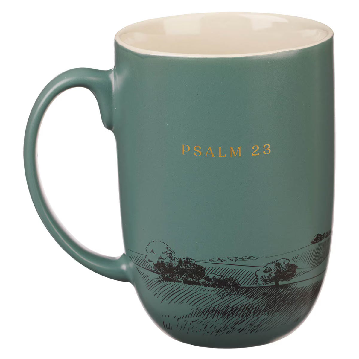 He Leadeth Me Deep Green Ceramic Coffee Mug – Psalm 23