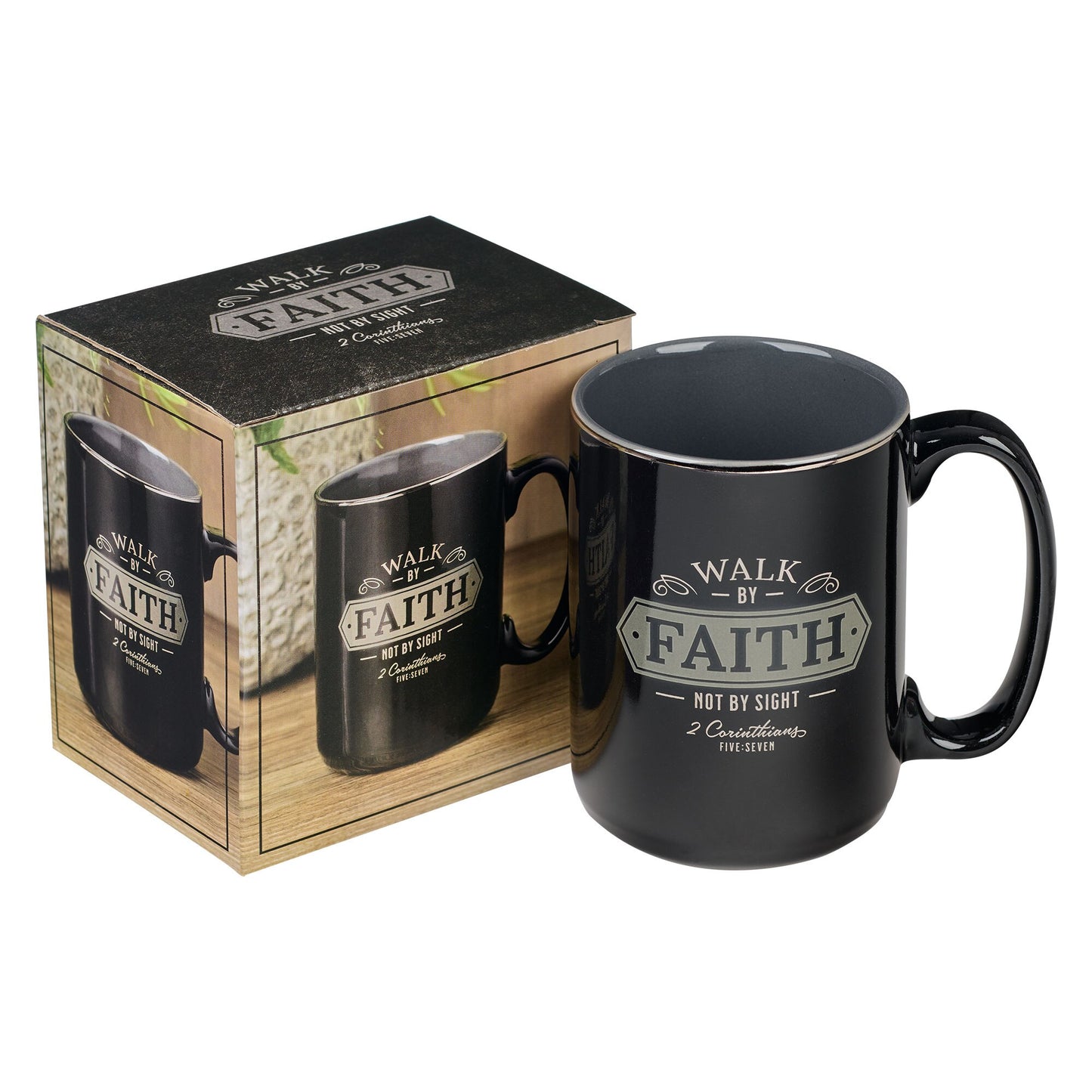 Walk By Faith Black Ceramic Coffee Mug - 2 Corinthians 5:7
