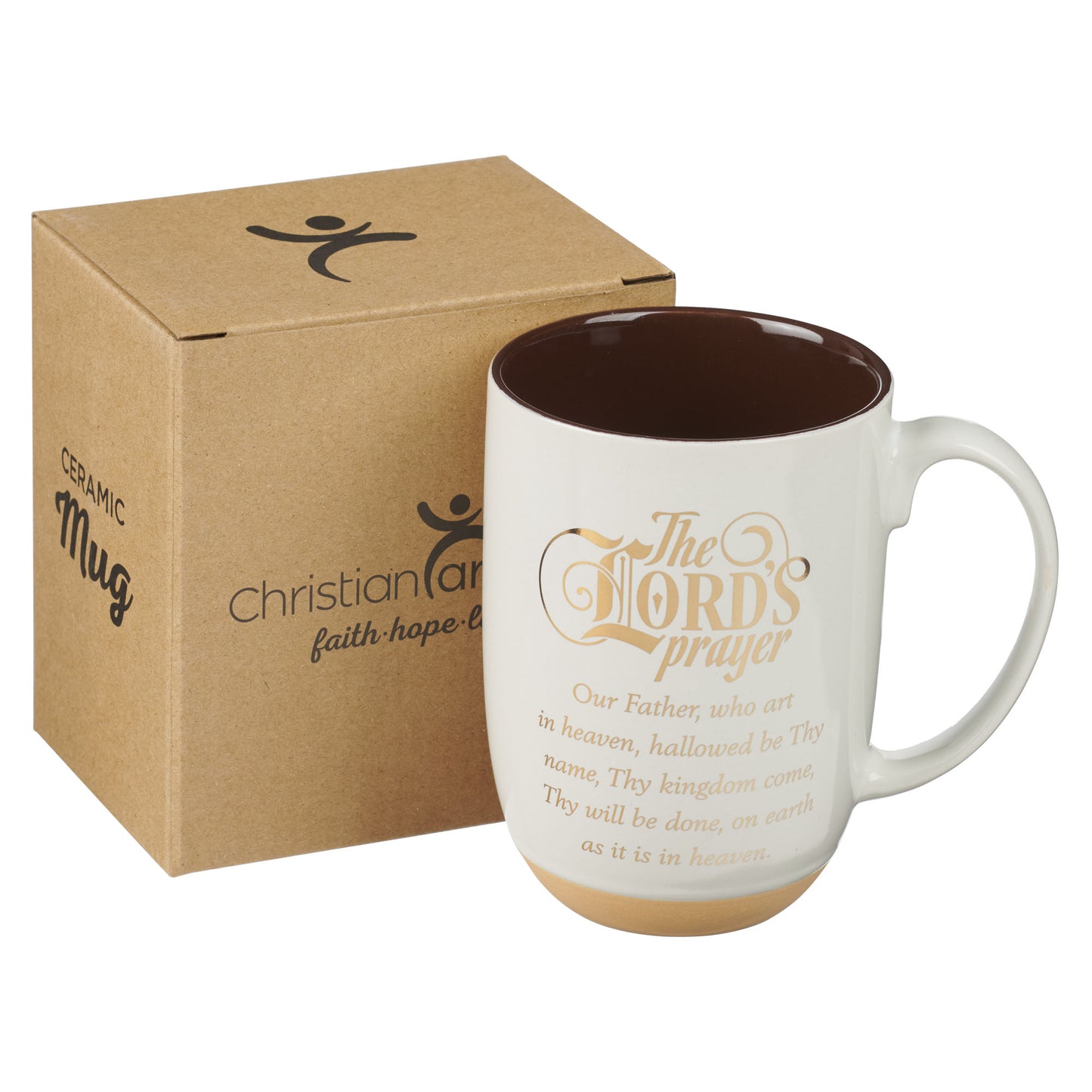 The Lord's Prayer White Ceramic Coffee Mug with Exposed Clay Base - Matthew 6:9-13