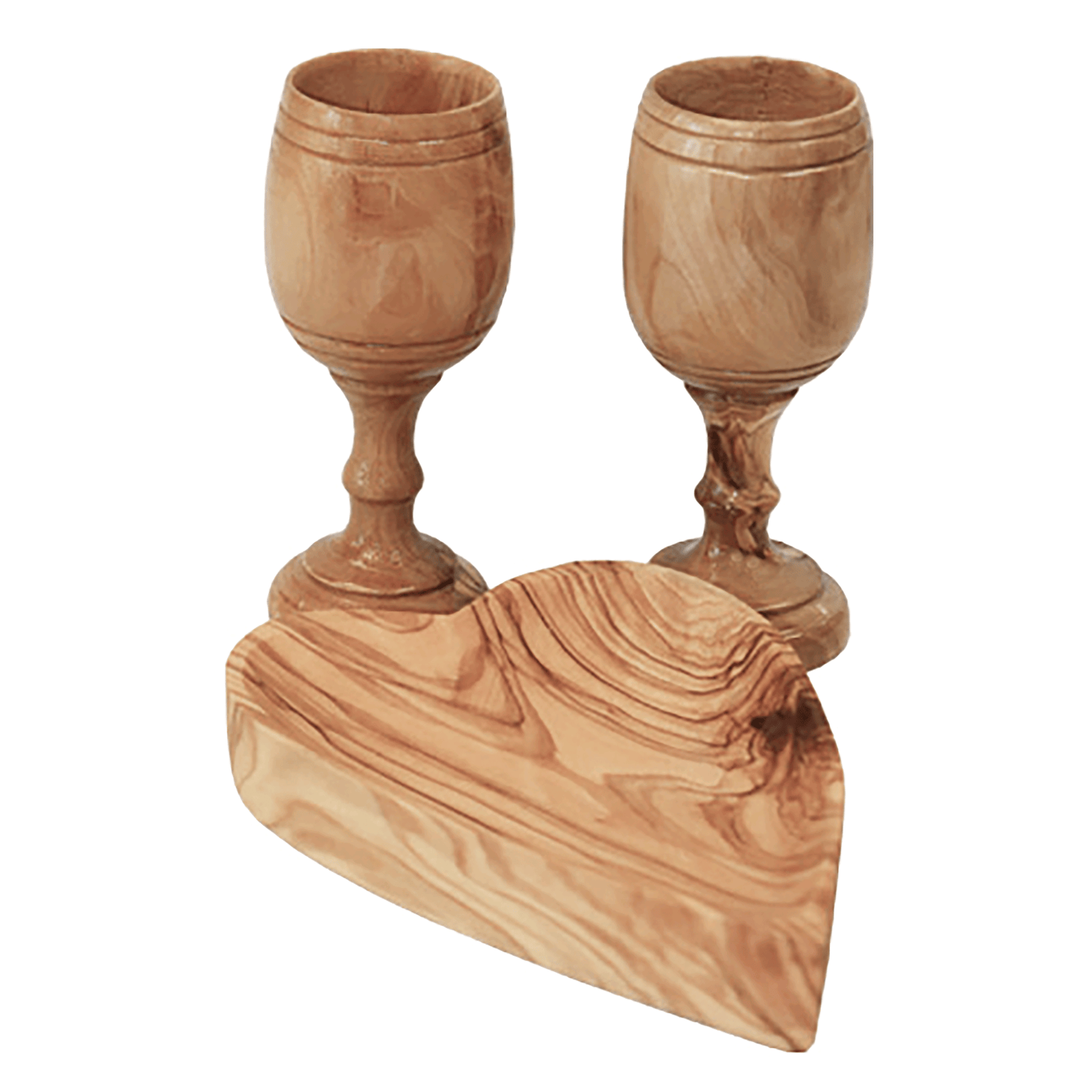Olive Wood Heart Communion Set