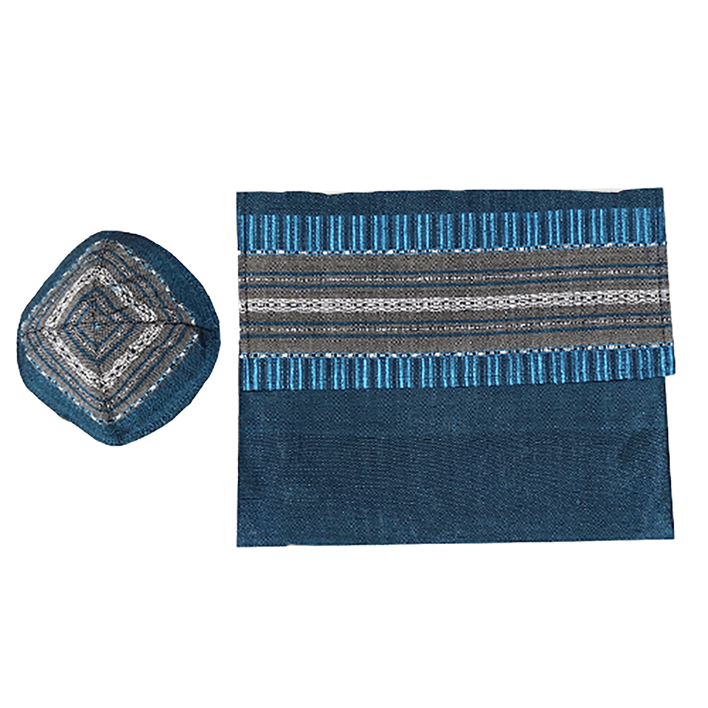 Handwoven Silk Prayer Shawl Set - Blue & Gray - 39.5" By Gabrieli