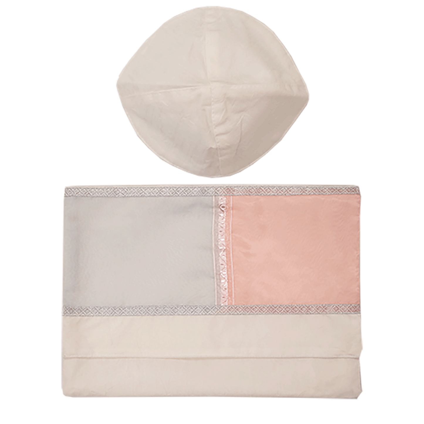 Wild Silk Prayer Shawl Set - Cream, Fuchsia & Peach - 19" by Gabrieli