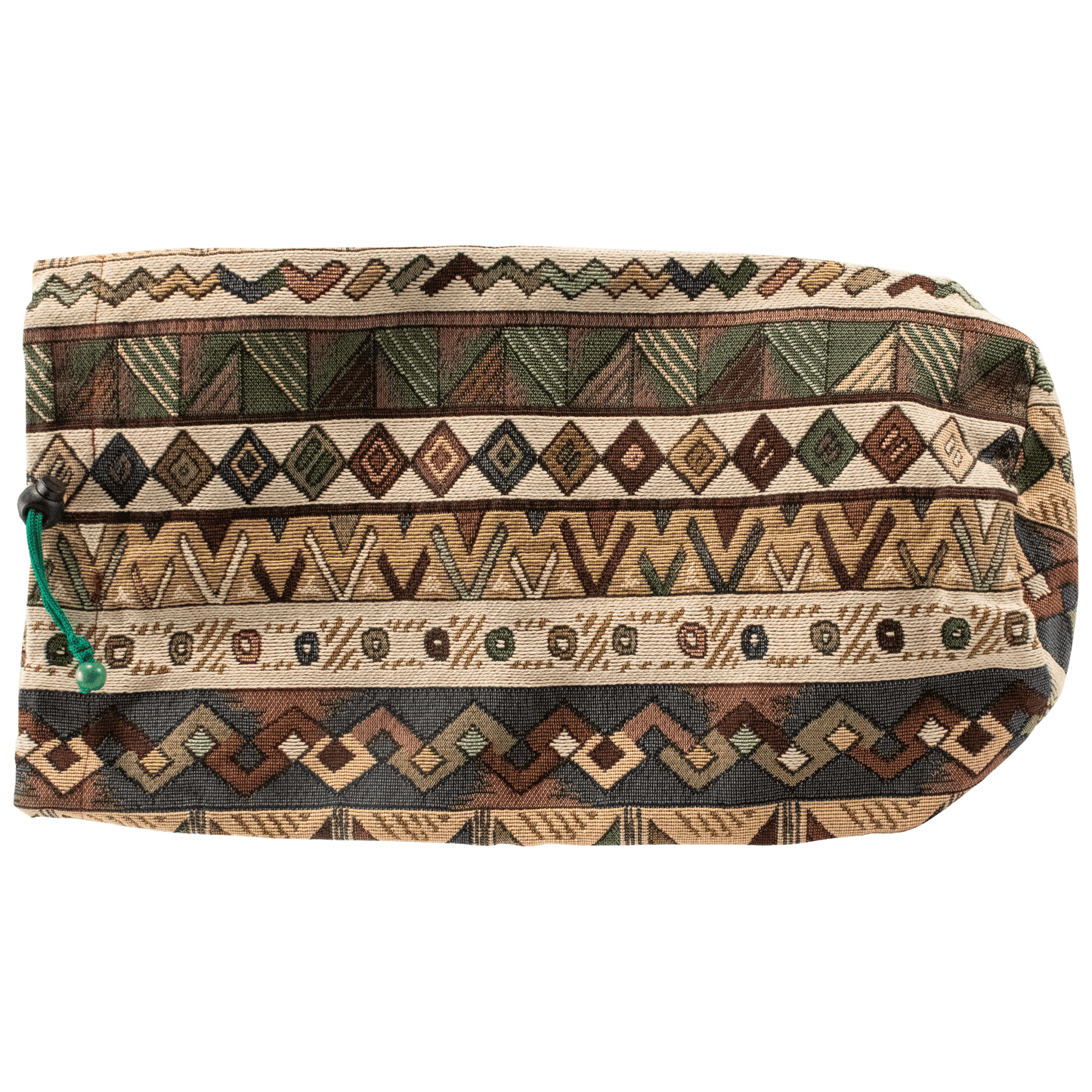 17 Inch Shofar Bag with earthy toned Tribal pattern and green drawstring