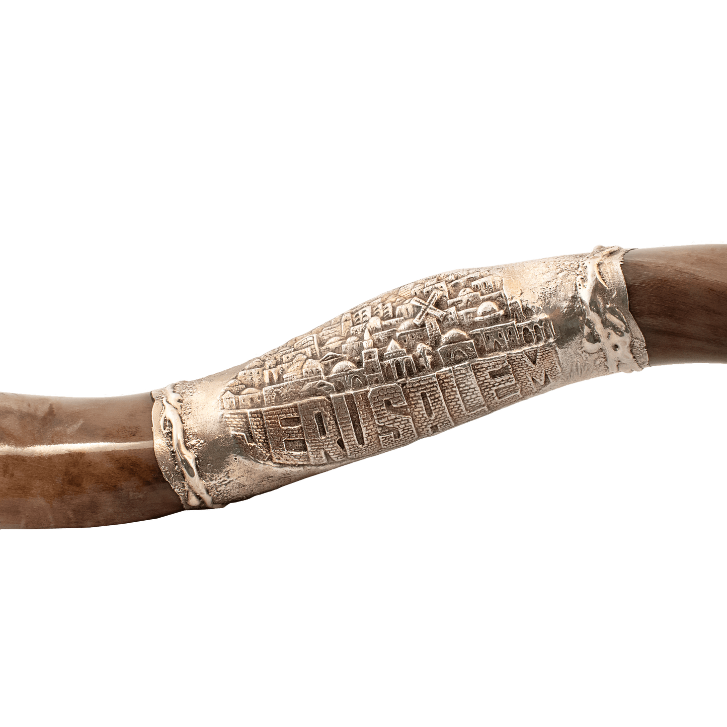 Silver & Gold Embellished Yemenite Shofar - Jerusalem