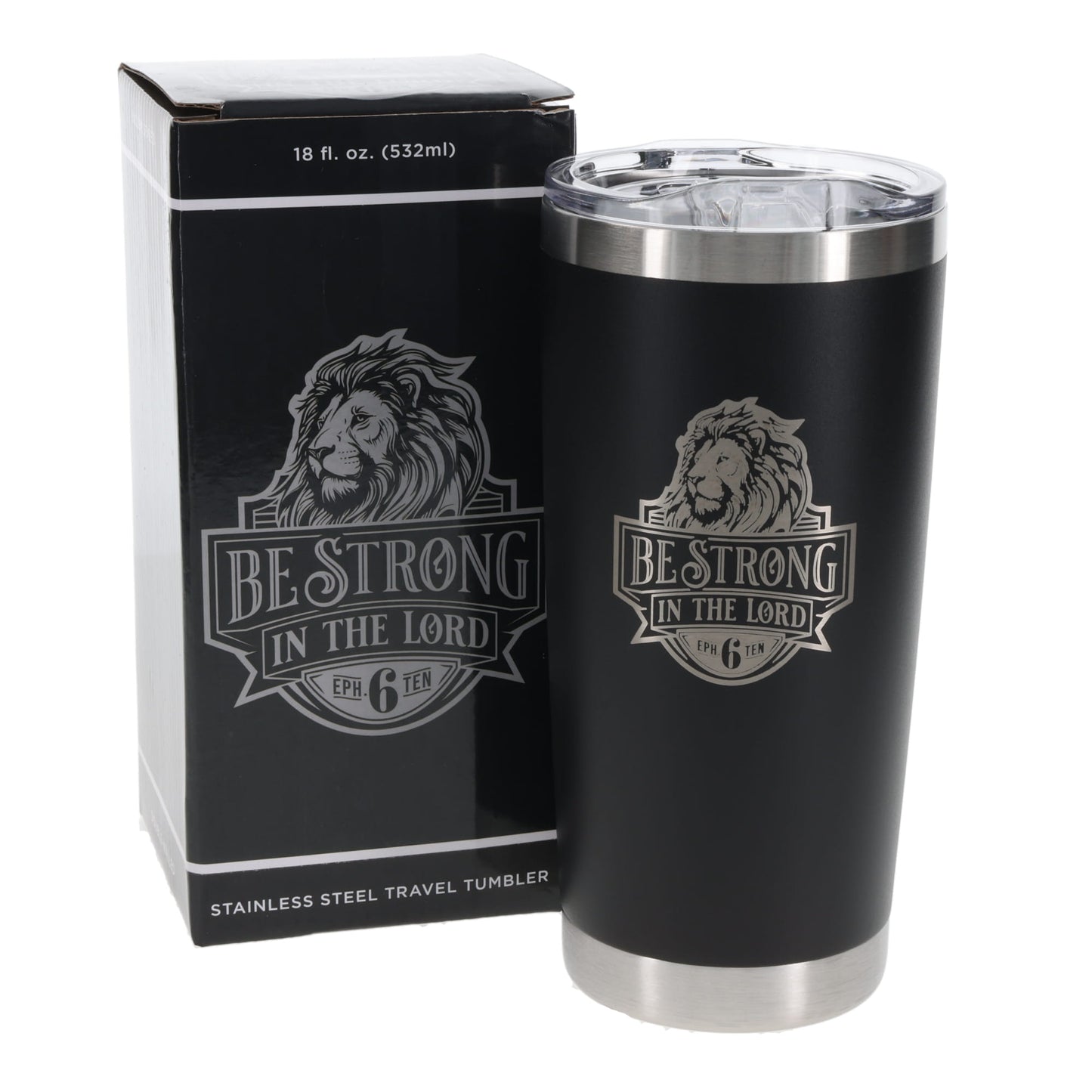 Be Strong in the Lord Black Stainless Steel Mug - Ephesians 6:10