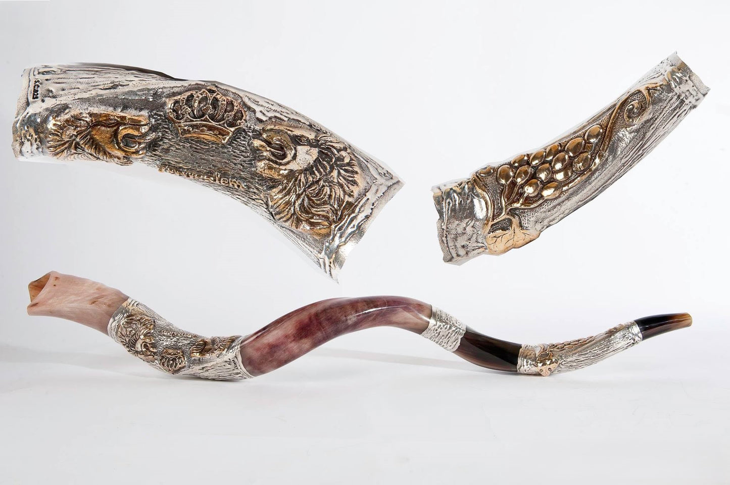 Yemenite Shofar 40" - 42" - Silver Plated Lion Design