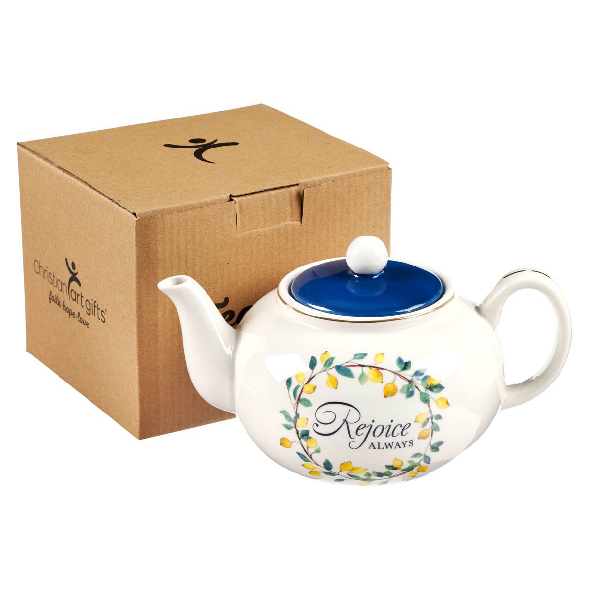 Rejoice Always Lemon Ceramic Teapot with the box