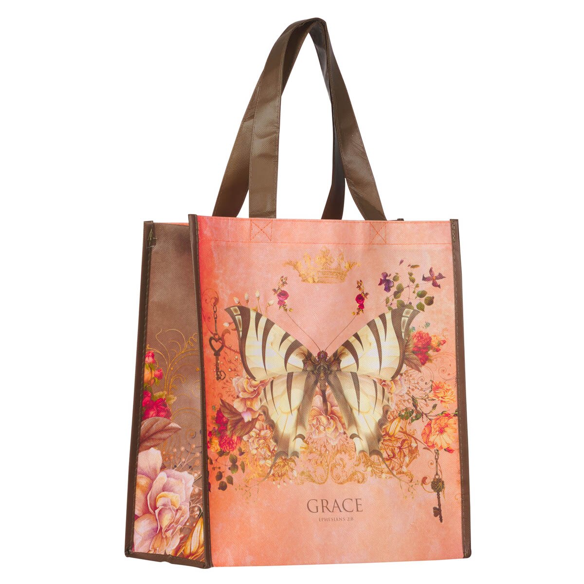 Grace Butterfly Orange Non-Woven Coated Tote Bag - Ephesians 2:8