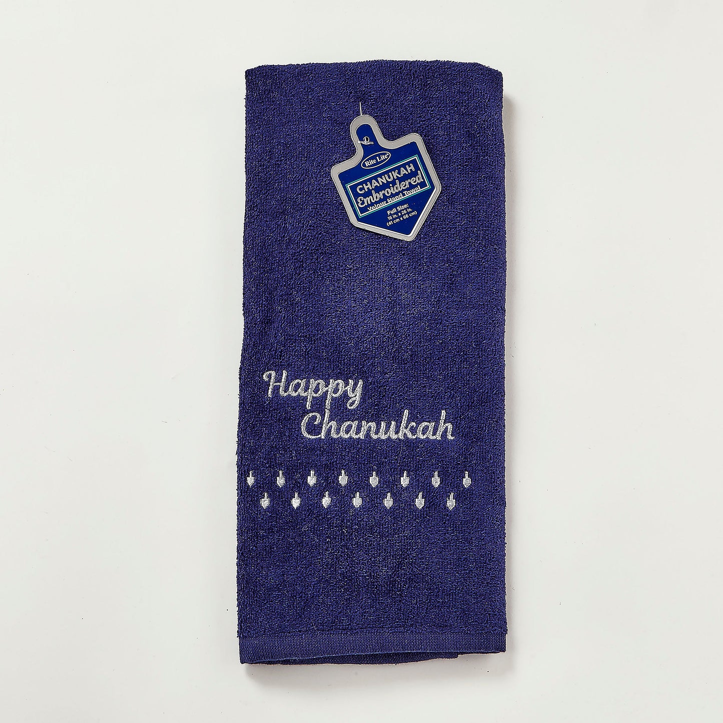 Chanukah Embroidered Navy Towel With Silver Embroidery